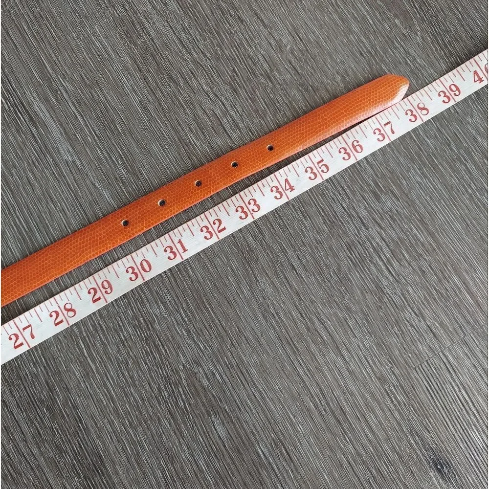 Iguana Print Orange Bonded Leather Skinny Belt Medium
